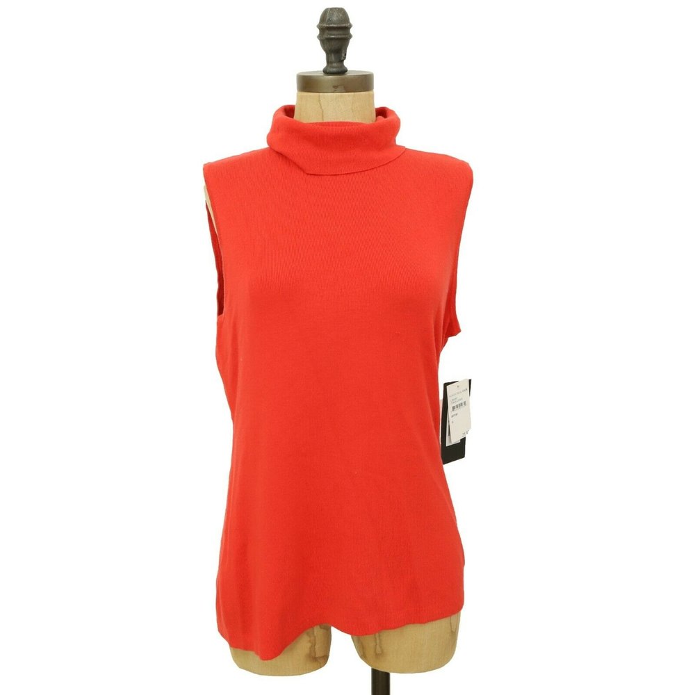 Devotion By Cyrus Turtleneck Tank Top Size S M Sleeveless Coral Red NEW Tag B49 - Picture 3 of 6